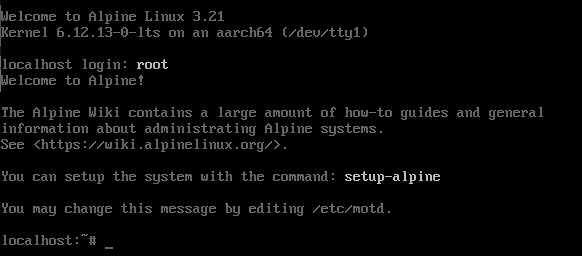 login as root and setup-alpine